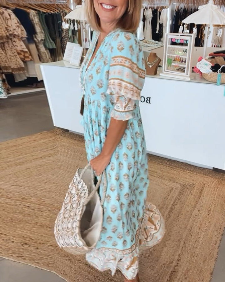 MANA | ABITO MIDI FLOREALE CHIC CON SCOLLO A V