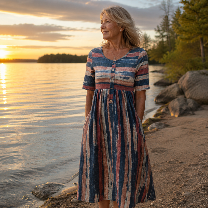 HOLLY | ABITO MIDI ELEGANTE A RIGHE COPRIPANCIA