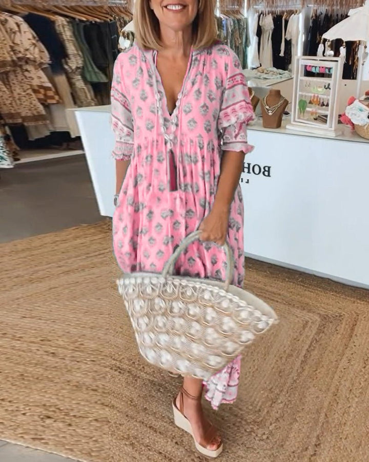 MANA | ABITO MIDI FLOREALE CHIC CON SCOLLO A V