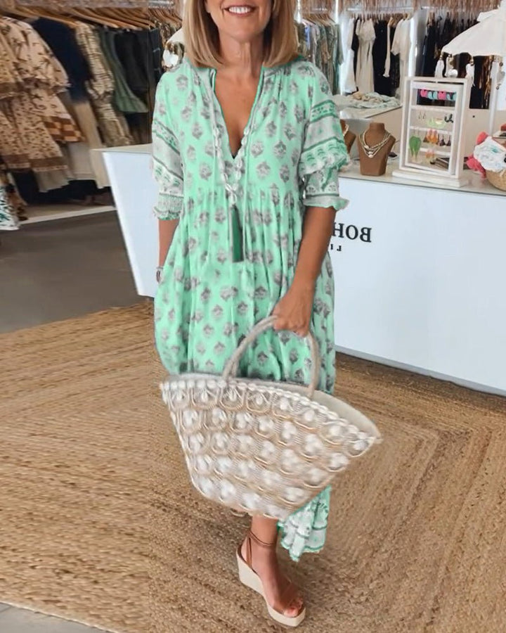 MANA | ABITO MIDI FLOREALE CHIC CON SCOLLO A V
