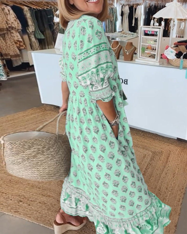 MANA | ABITO MIDI FLOREALE CHIC CON SCOLLO A V