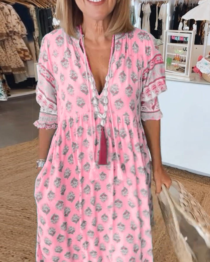 MANA | ABITO MIDI FLOREALE CHIC CON SCOLLO A V