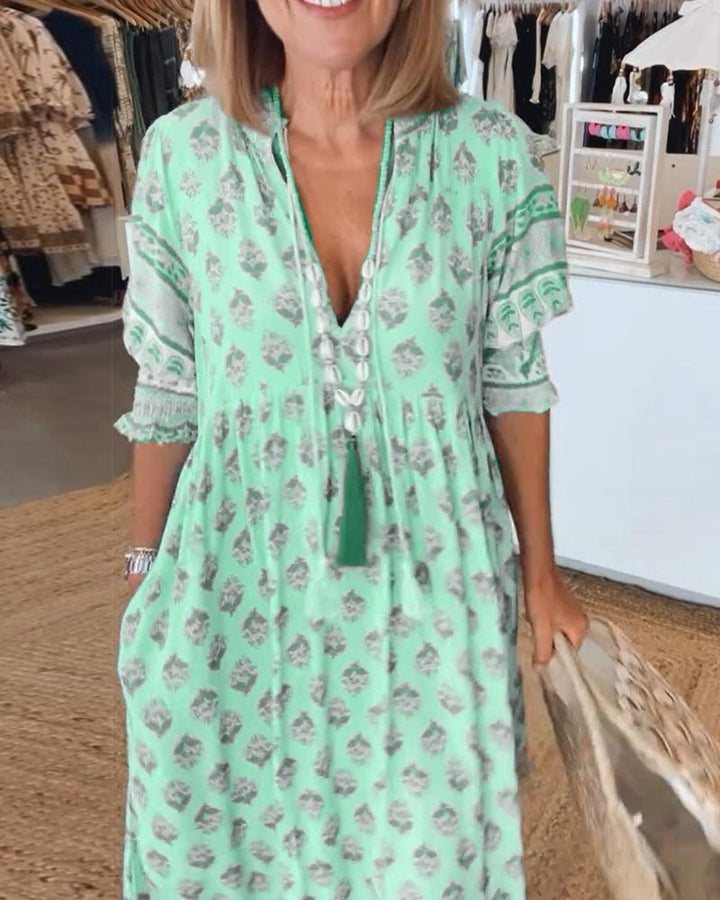 MANA | ABITO MIDI FLOREALE CHIC CON SCOLLO A V