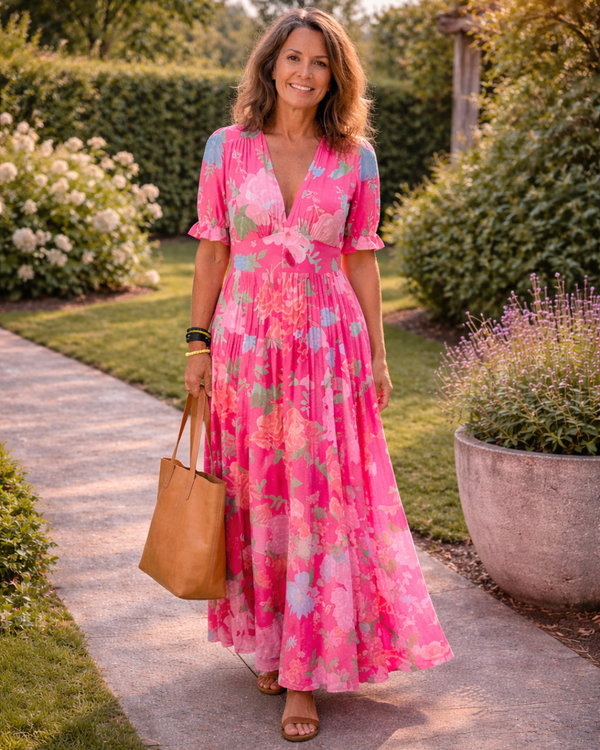 Ione | Abito Midi Floreale con Scollo a V
