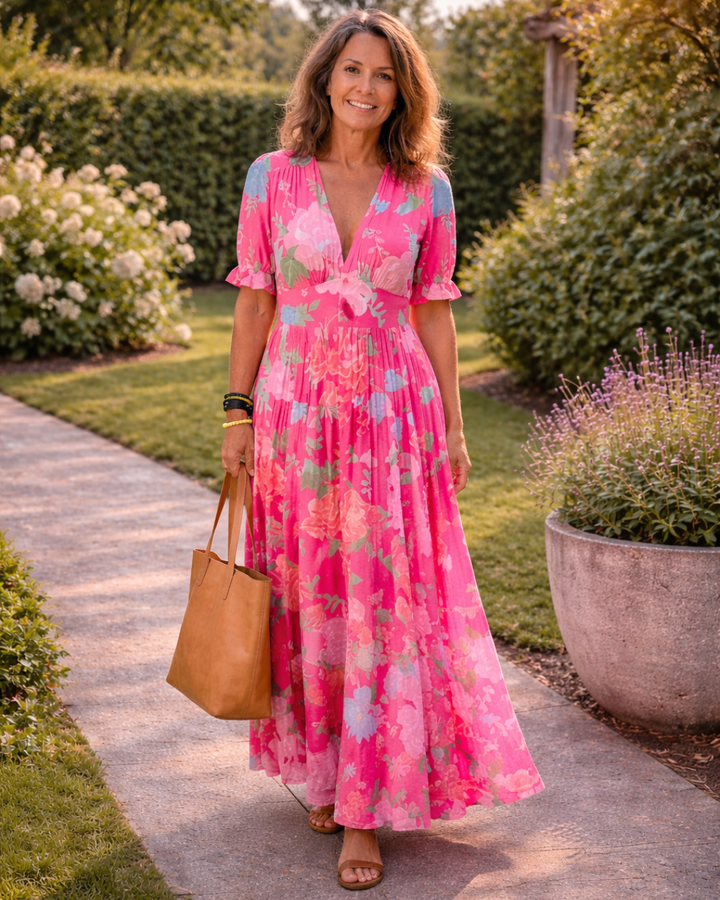 Ione | Abito Midi Floreale con Scollo a V