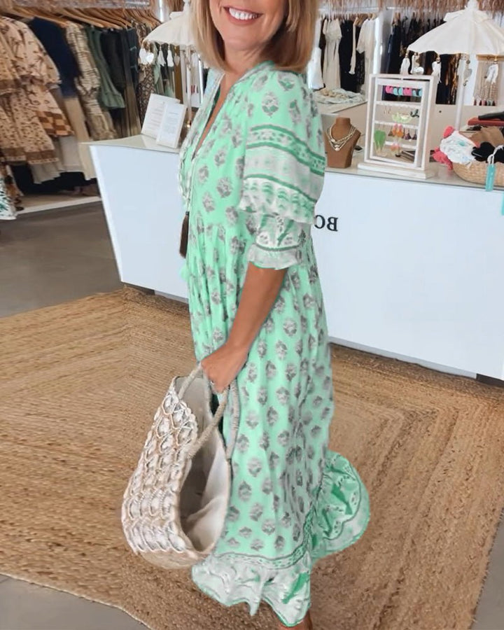 MANA | ABITO MIDI FLOREALE CHIC CON SCOLLO A V