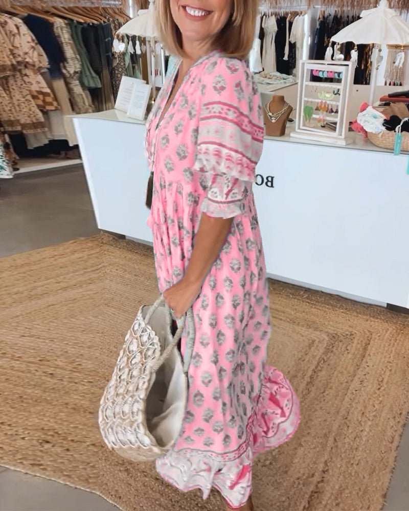 MANA | ABITO MIDI FLOREALE CHIC CON SCOLLO A V