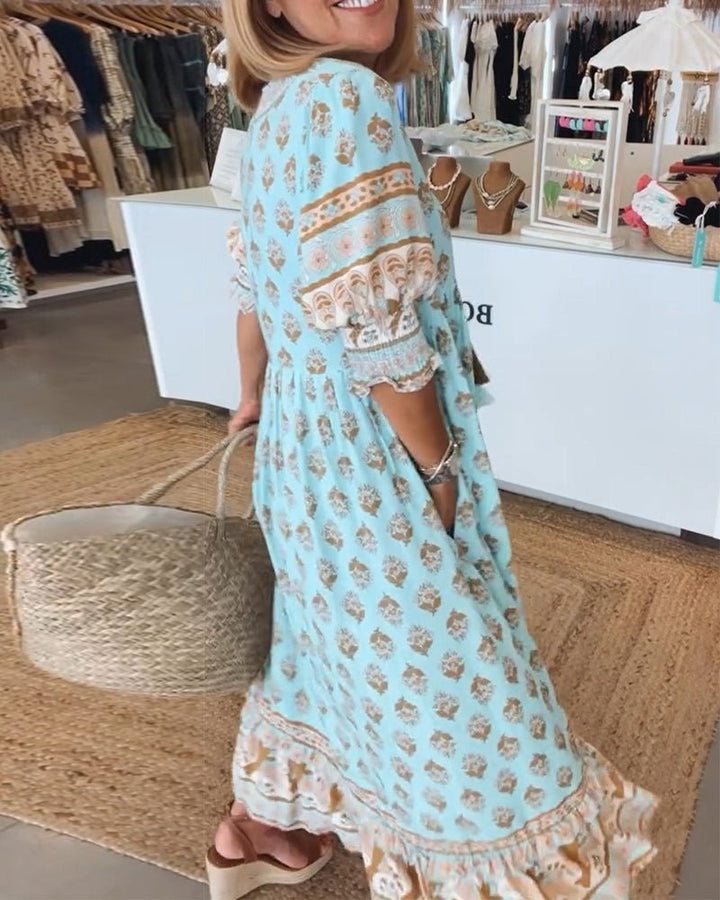 MANA | ABITO MIDI FLOREALE CHIC CON SCOLLO A V