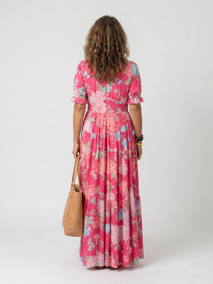 Ione | Abito Midi Floreale con Scollo a V