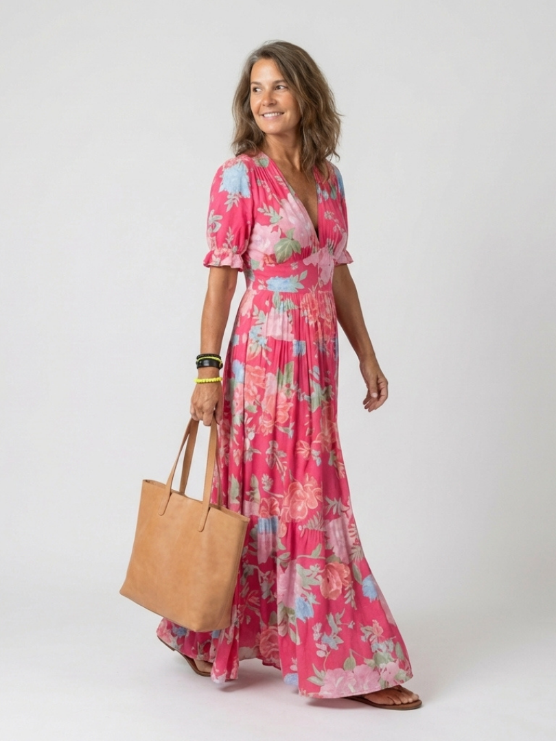 Ione | Abito Midi Floreale con Scollo a V