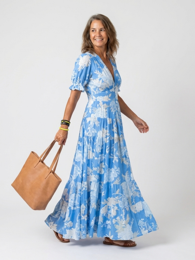 Ione | Abito Midi Floreale con Scollo a V