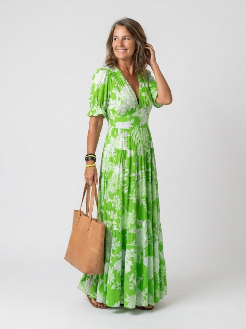 Ione | Abito Midi Floreale con Scollo a V