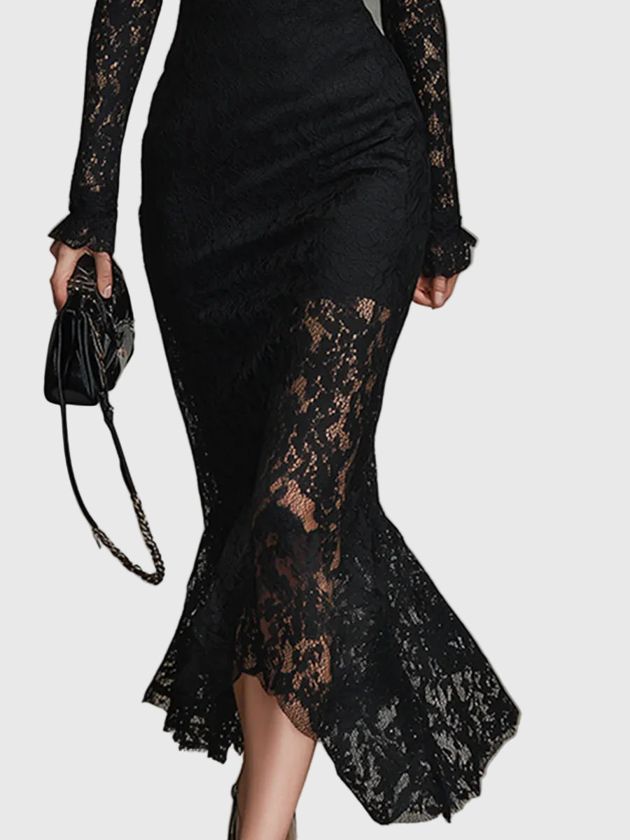 Monica | Abito Maxi Svasato in Pizzo Elegante