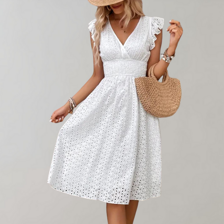 LS | Abito midi in pizzo traforato da donna