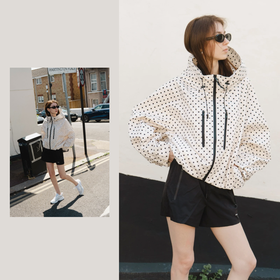 STM-TEX™ Giacca Antipioggia Corta Oversize a Pois Taglia Unica