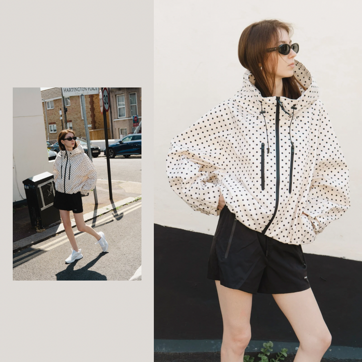 STM-TEX™ Giacca Antipioggia Corta Oversize a Pois Taglia Unica