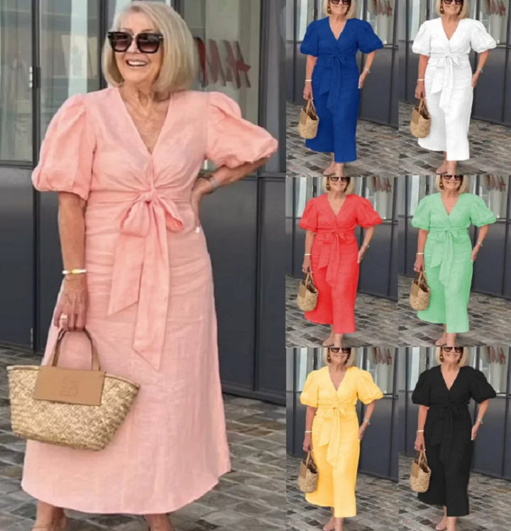 LYNORA | ABITO MIDI ELEGANTE CON SCOLLO A V