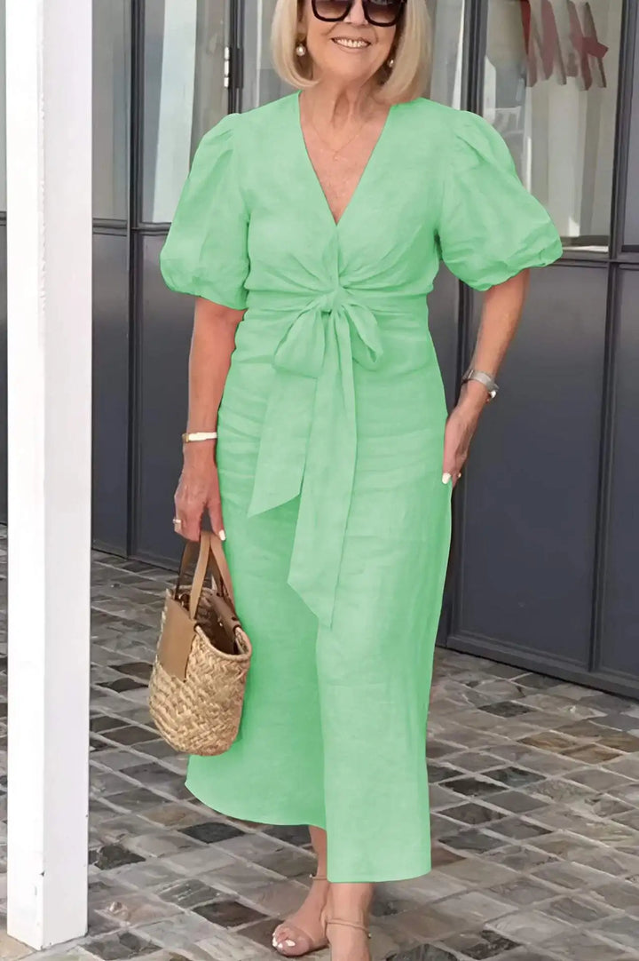 LYNORA | ABITO MIDI ELEGANTE CON SCOLLO A V