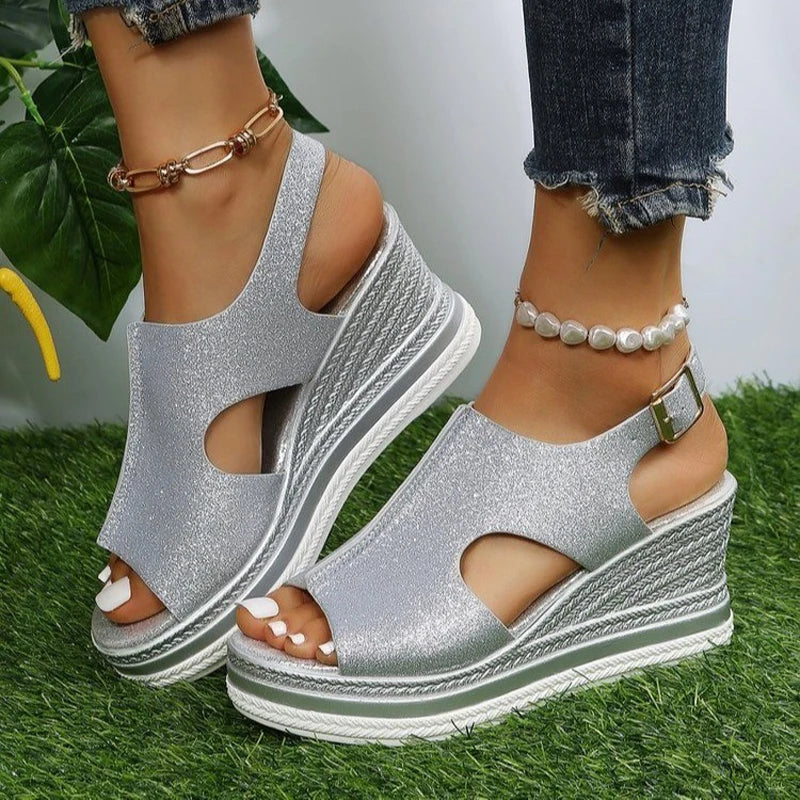 Ginevra | Sandali con zeppa traforati glitter