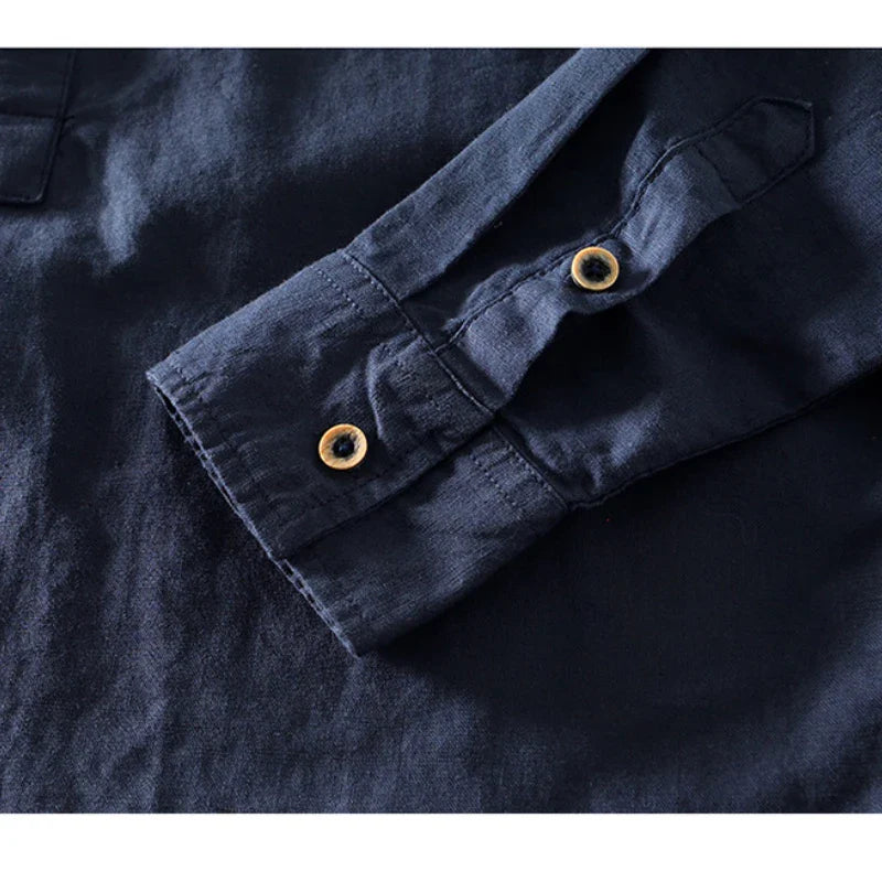 Arturo | Camicia in Lino con Collo alla Coreana