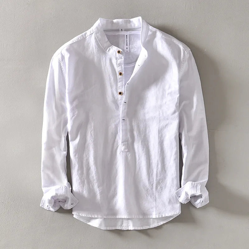 Arturo | Camicia in Lino con Collo alla Coreana