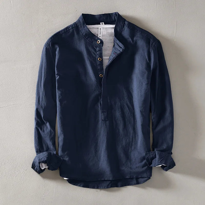 Arturo | Camicia in Lino con Collo alla Coreana