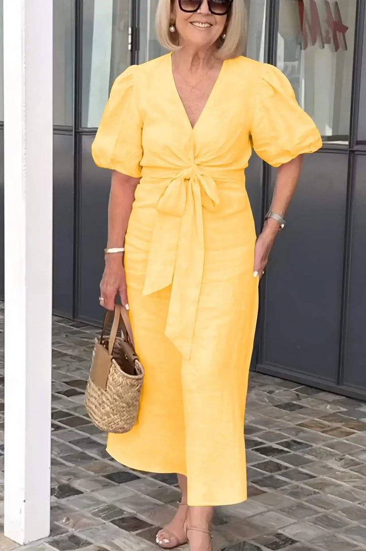 LYNORA | ABITO MIDI ELEGANTE CON SCOLLO A V