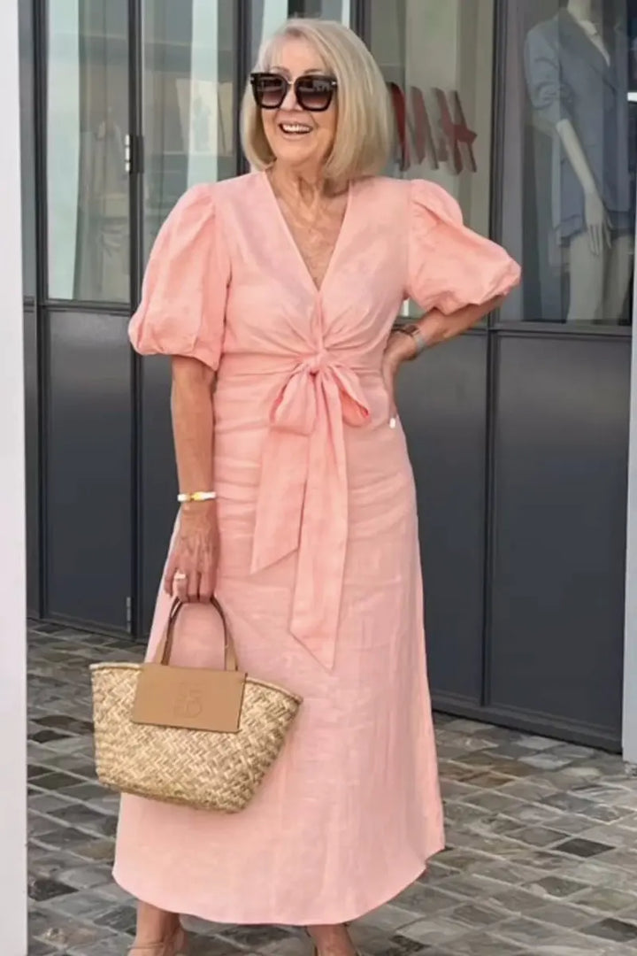 LYNORA | ABITO MIDI ELEGANTE CON SCOLLO A V