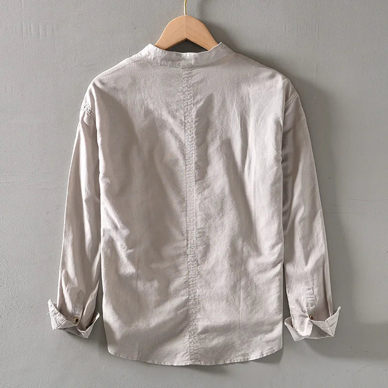 Arturo | Camicia in Lino con Collo alla Coreana