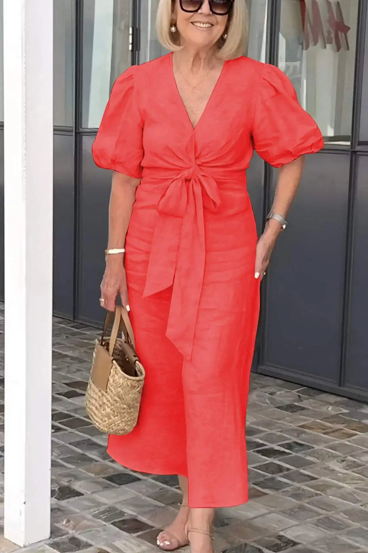 LYNORA | ABITO MIDI ELEGANTE CON SCOLLO A V
