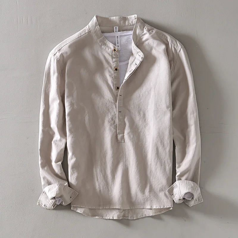 Arturo | Camicia in Lino con Collo alla Coreana
