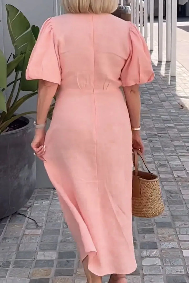 LYNORA | ABITO MIDI ELEGANTE CON SCOLLO A V