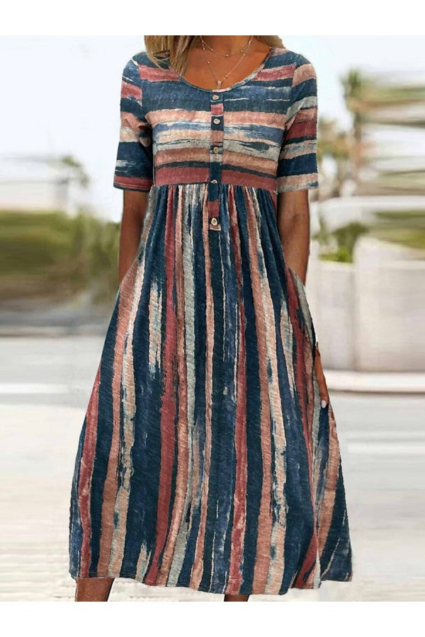 HOLLY | ABITO MIDI ELEGANTE A RIGHE COPRIPANCIA