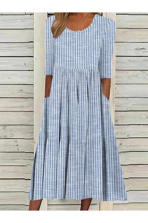 AMANDA | ABITO MIDI ELEGANTE A RIGHE COPRIPANCIA