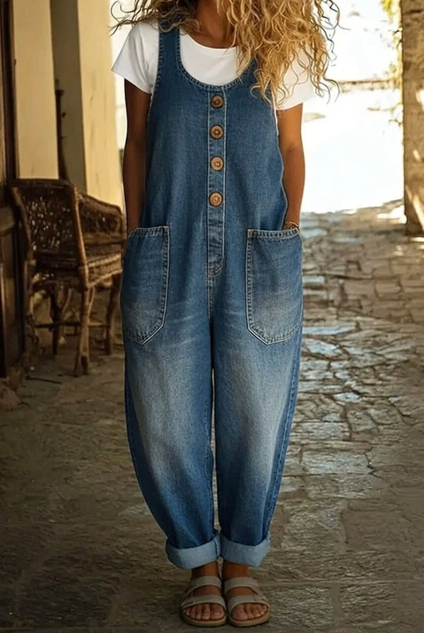 Saylor – Salopette in denim di cotone slavato vintage