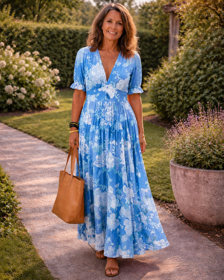 Ione | Abito Midi Floreale con Scollo a V
