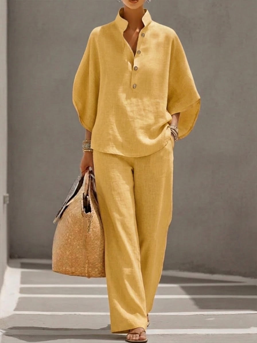 Mariel | Completo in lino con maniche a pipistrello e pantalone ampio