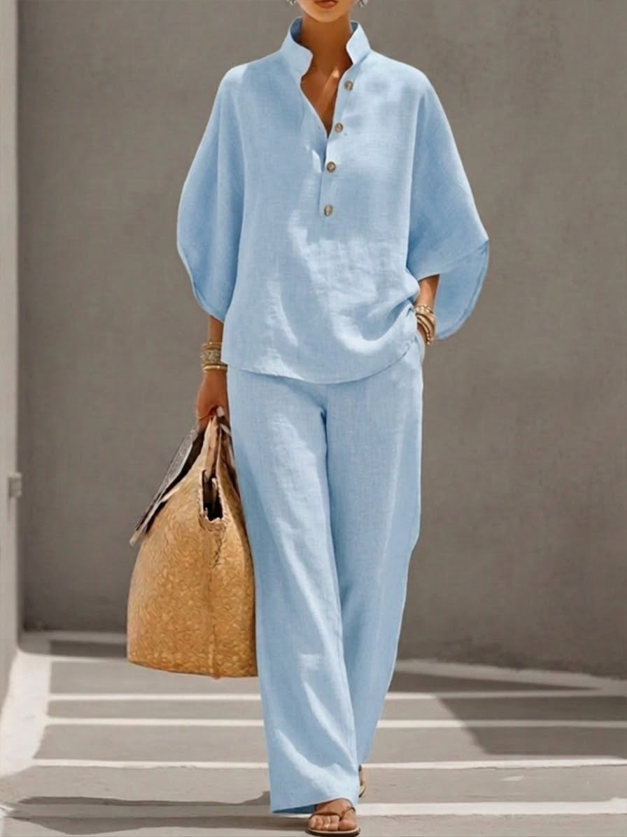 Mariel | Completo in lino con maniche a pipistrello e pantalone ampio