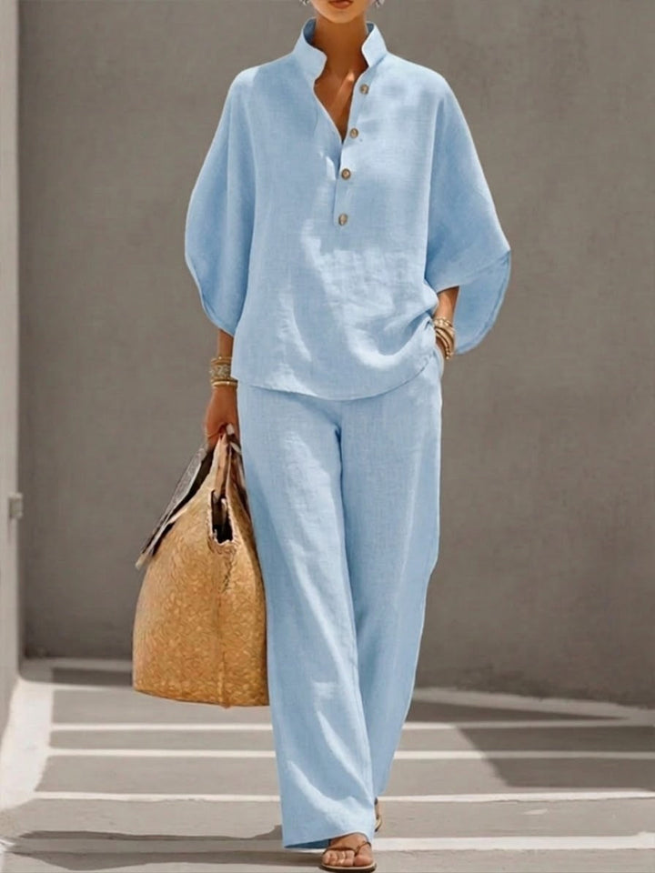 Mariel | Completo in lino con maniche a pipistrello e pantalone ampio