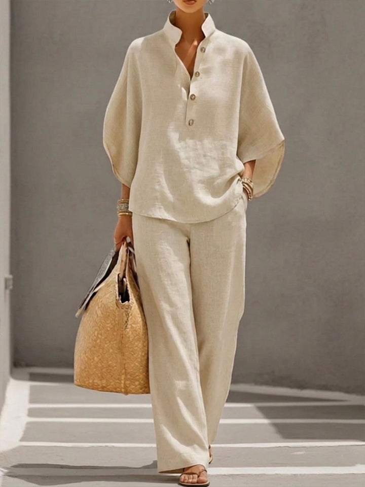 Mariel | Completo in lino con maniche a pipistrello e pantalone ampio