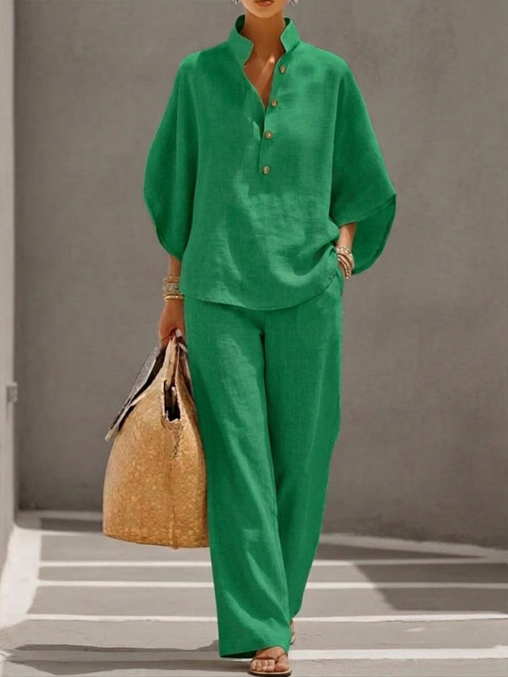 Mariel | Completo in lino con maniche a pipistrello e pantalone ampio