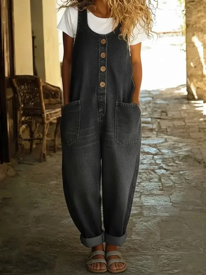 Saylor – Salopette in denim di cotone slavato vintage