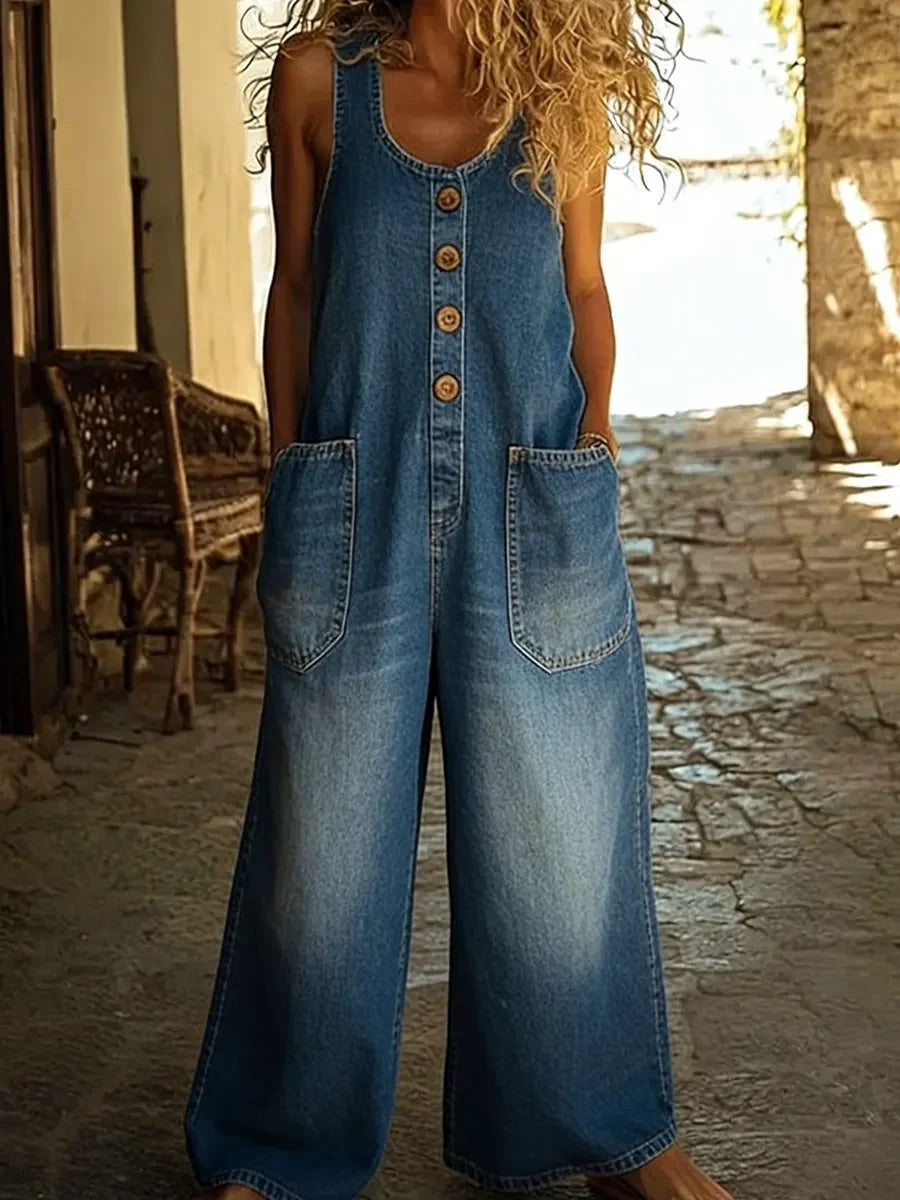 Saylor – Salopette in denim di cotone slavato vintage