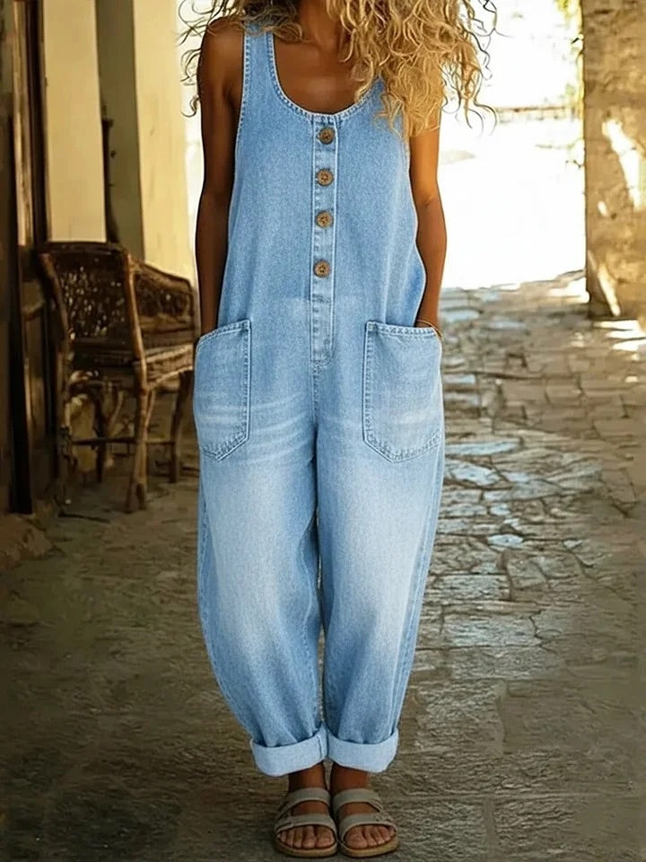 Saylor – Salopette in denim di cotone slavato vintage